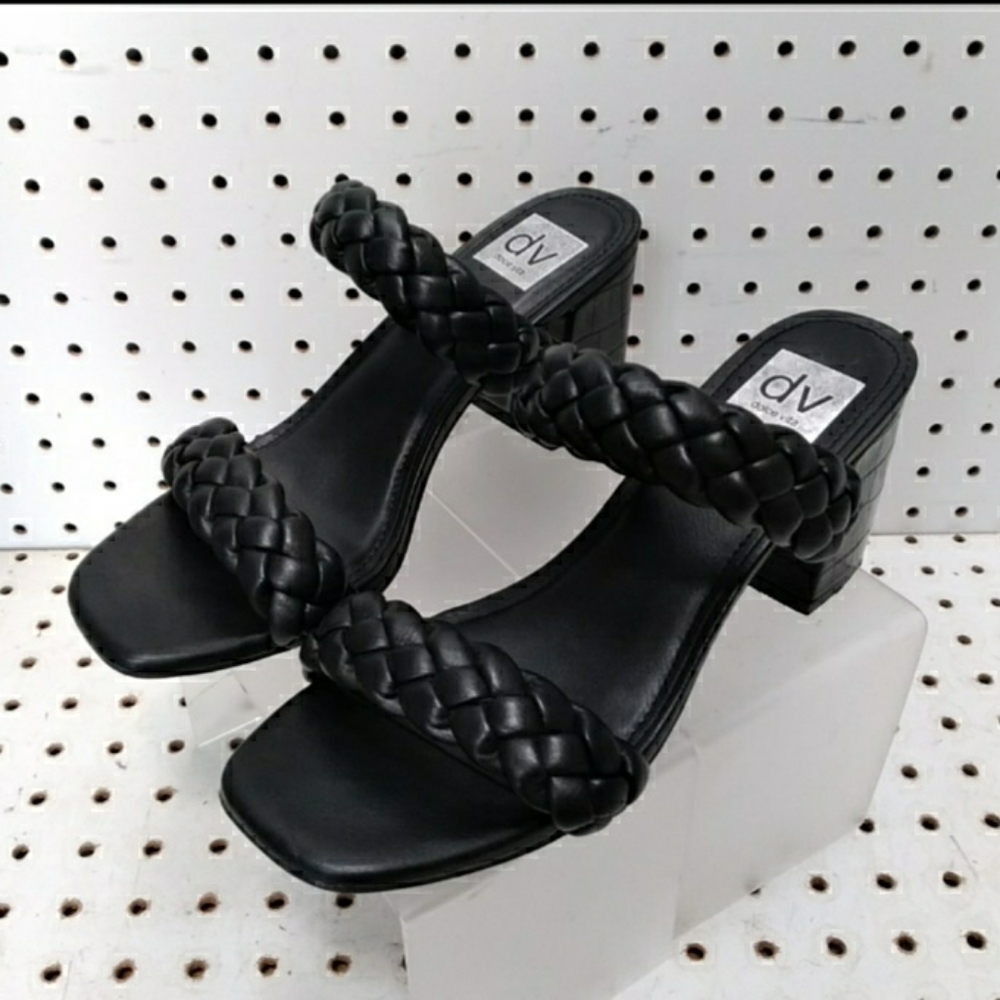 Dv | Black Sandals | Women's Braided Straps 2.75" Mid Chunky Block Heel Pump